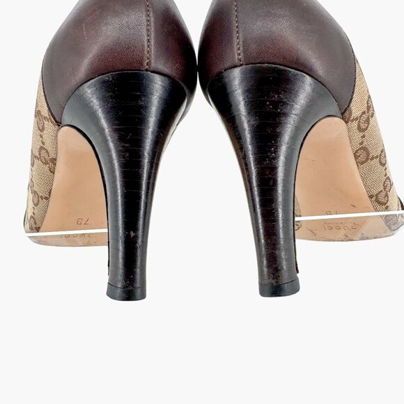 Gucci Interlocking G Beige GG Logo Canvas Heels Pumps Size 7 Women - Picture 7 of 15